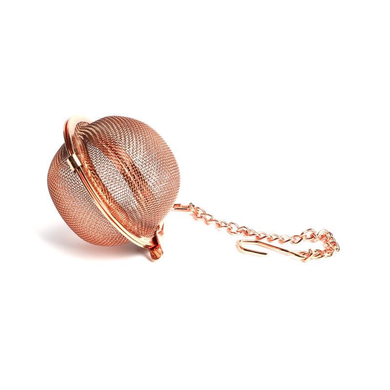 Factory price stainless steel mesh tea ball 4.5cm tea infuser with chain in rose gold color