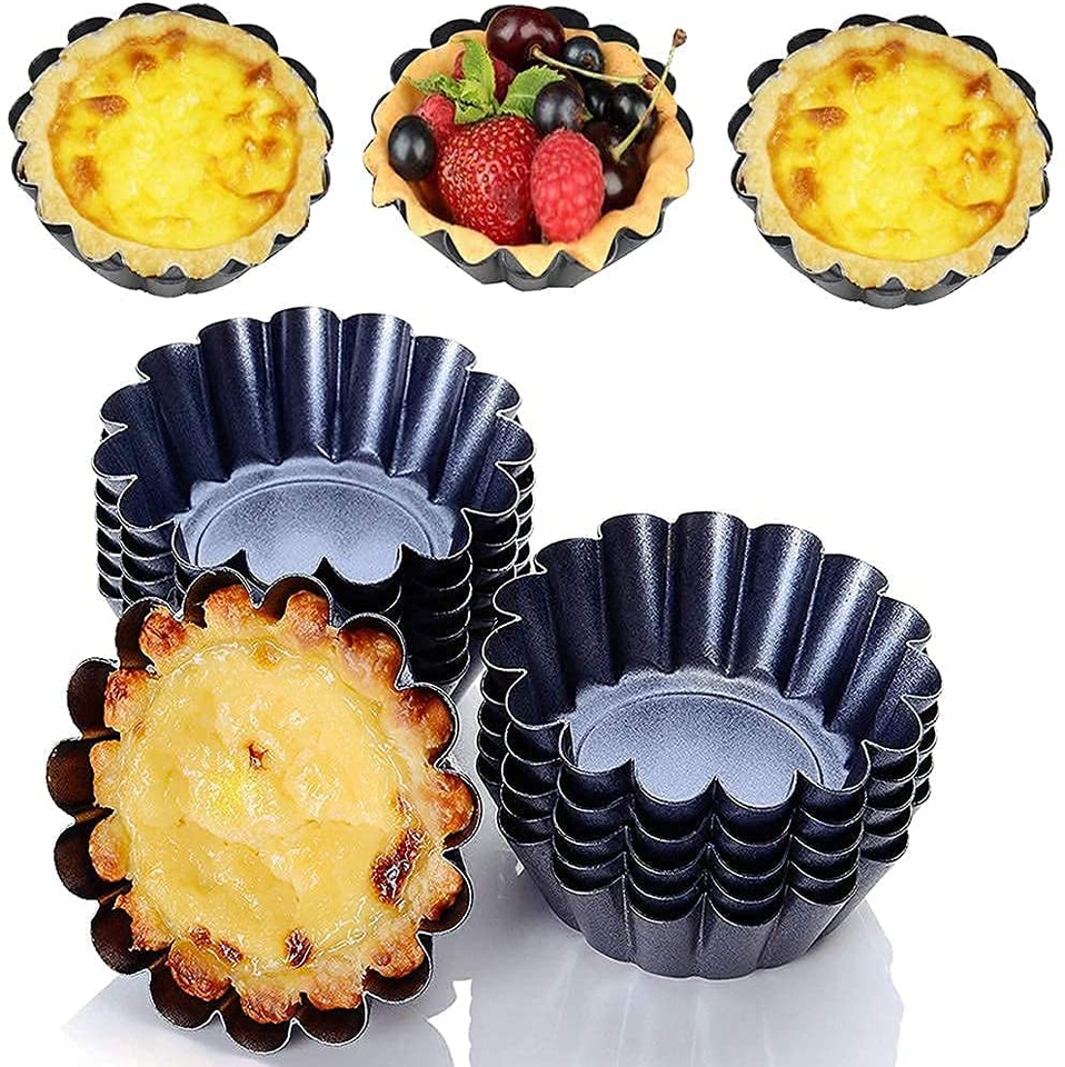 Egg Tart Molds 12PCS Tart Pan Mini Carbon Steel Non Stick Tart Pans For Baking