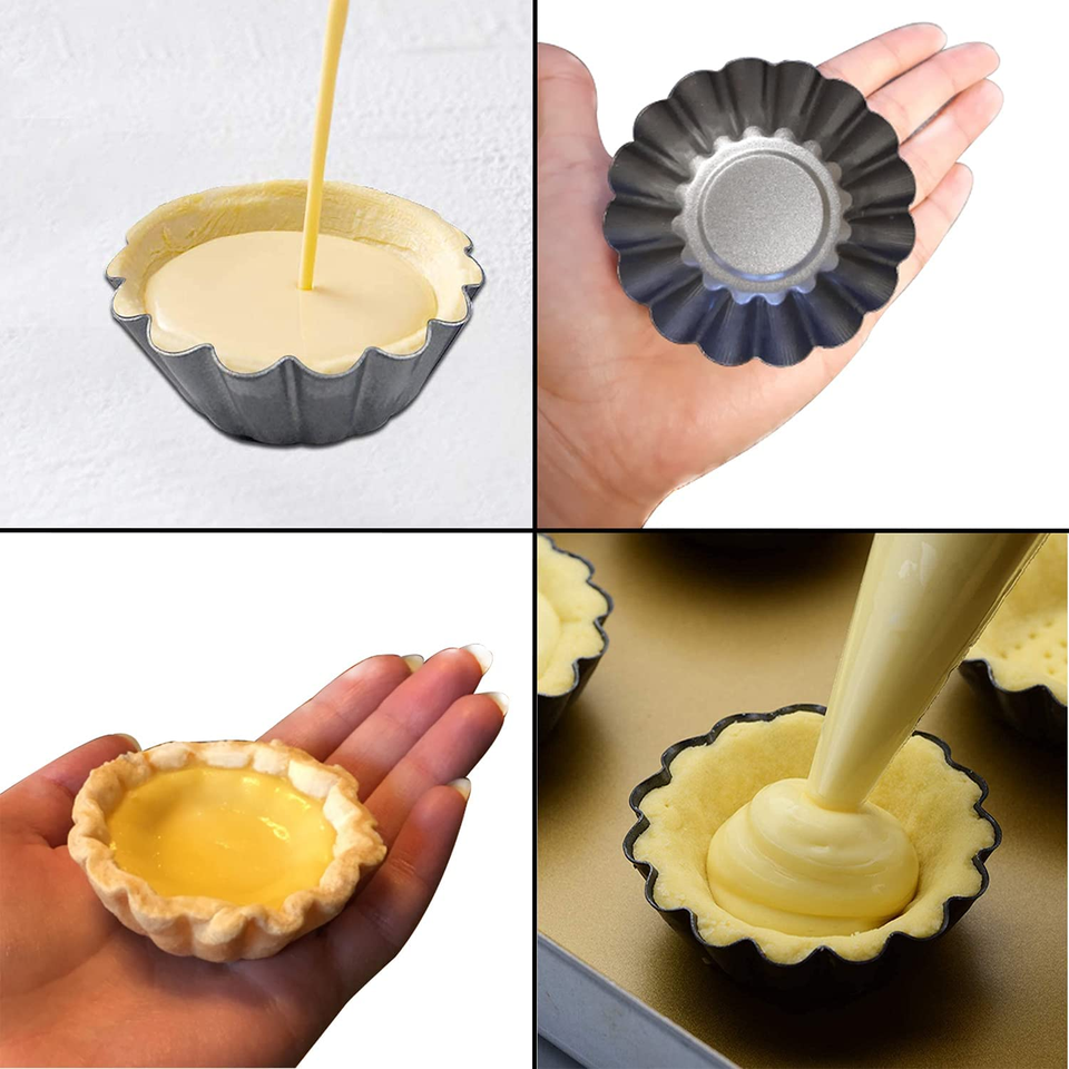 Egg Tart Molds 12PCS Tart Pan Mini Carbon Steel Non Stick Tart Pans For Baking