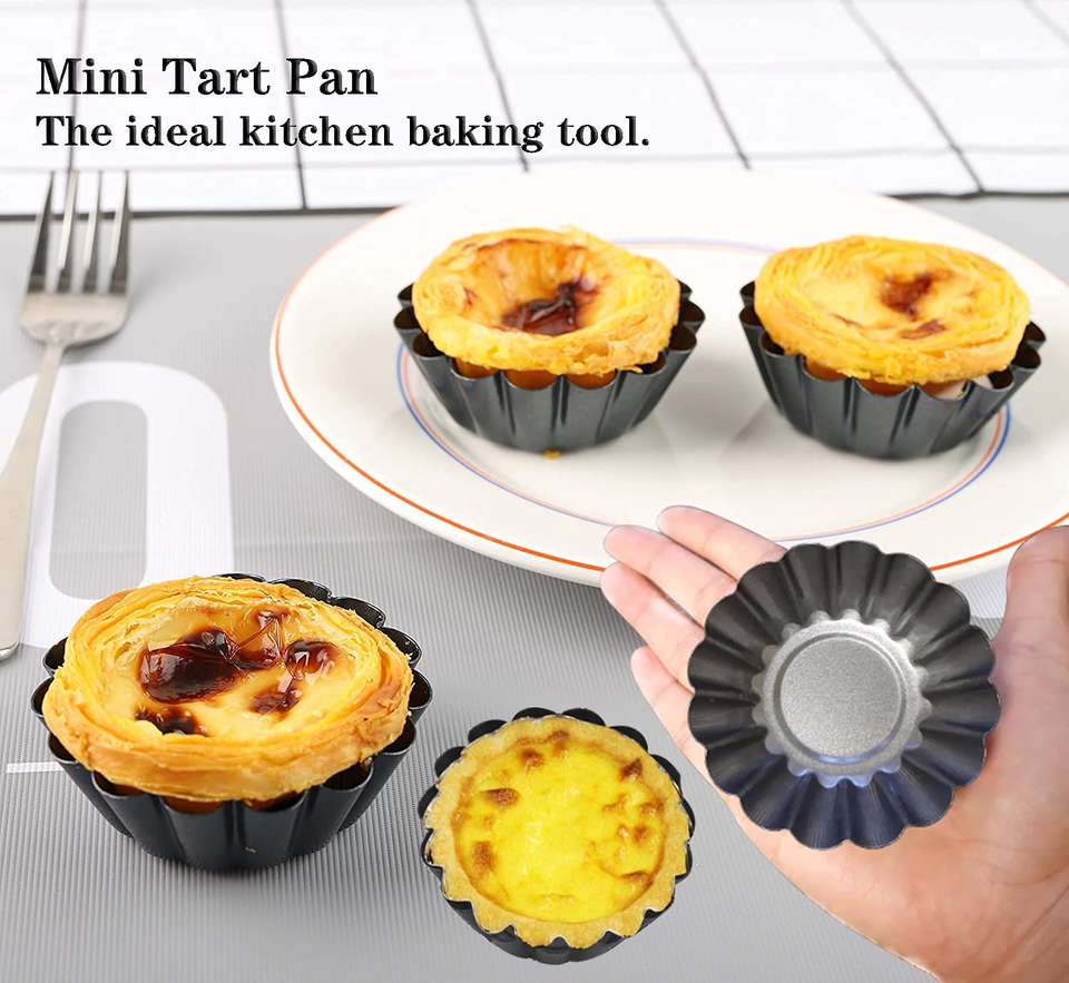 Egg Tart Molds 12PCS Tart Pan Mini Carbon Steel Non Stick Tart Pans For Baking