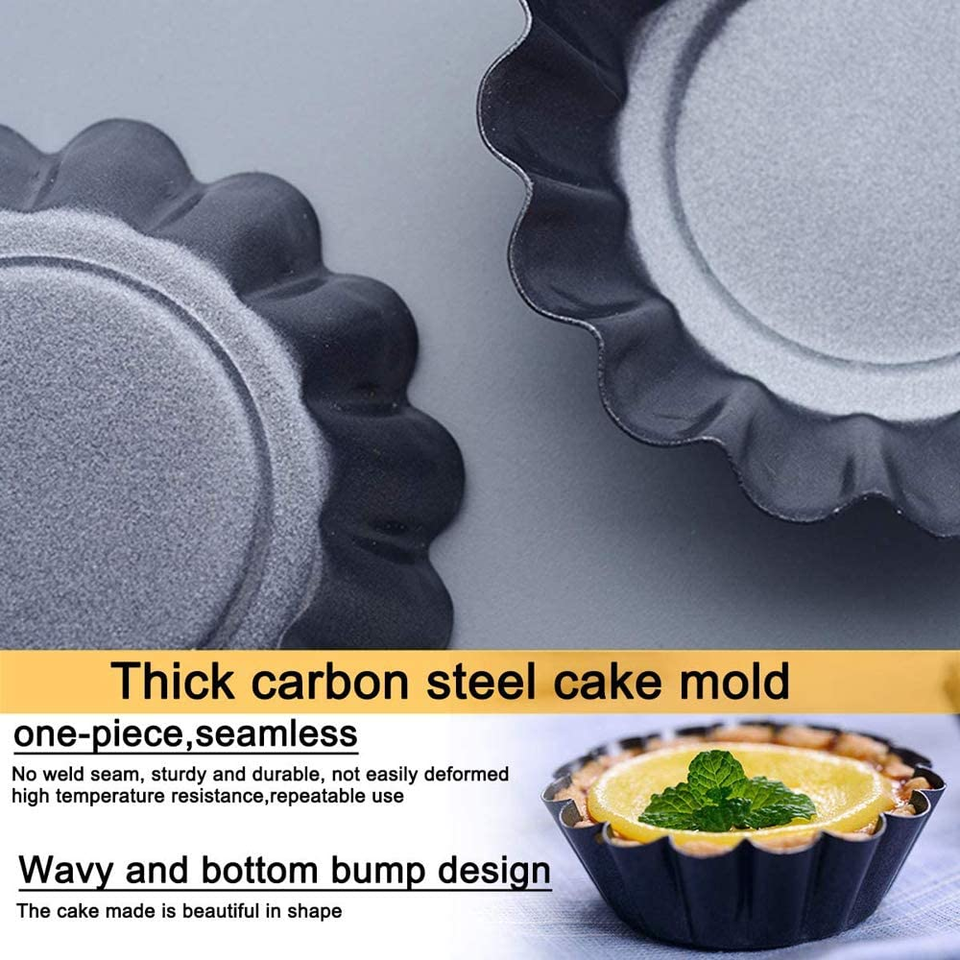 Egg Tart Molds 12PCS Tart Pan Mini Carbon Steel Non Stick Tart Pans For Baking