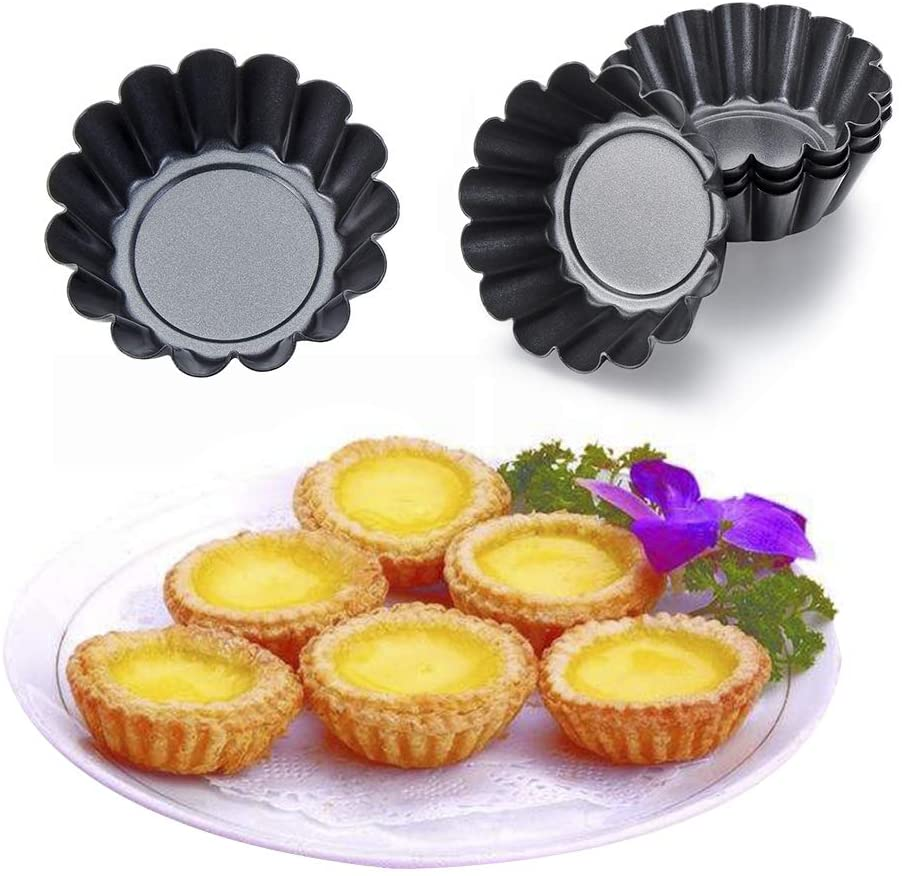 Egg Tart Molds 12PCS Tart Pan Mini Carbon Steel Non Stick Tart Pans For Baking