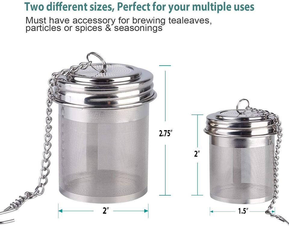 18/8 Stainless Steel Tea Ball Cooking Infuser Extra Fine Mesh Tea Infuser Set with Extended Chain Hook