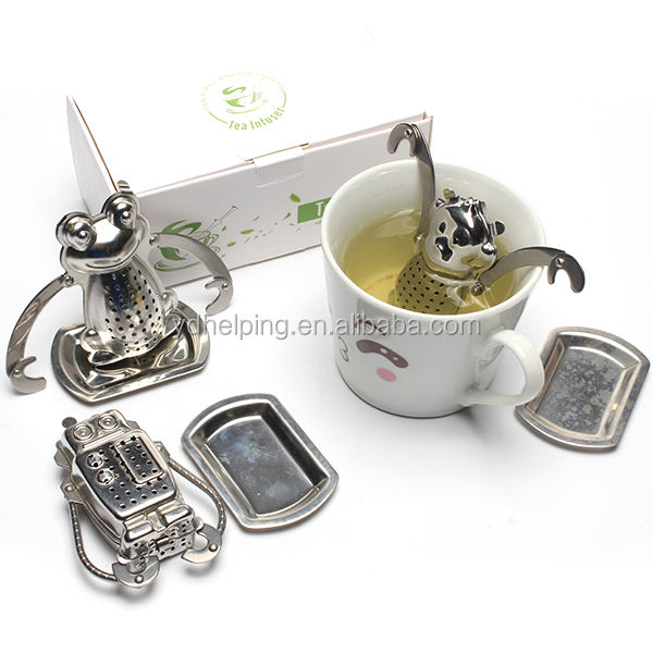 LFGB certified tea infuserr in robot , monkey , frog shape in color box packed
