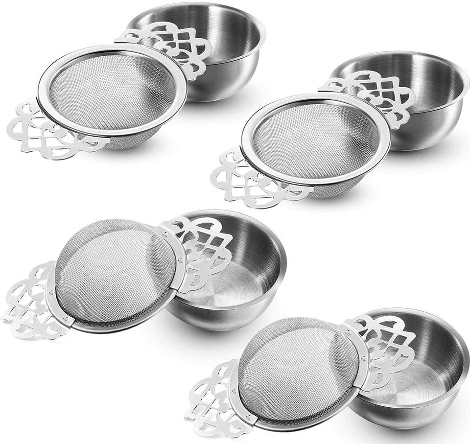 Empress Tea Strainers Mesh Tea Infuser Stainless Steel Loose Leaf Tea Filter with Drip Bowls