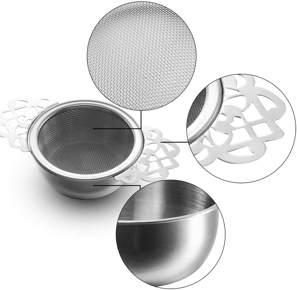 Empress Tea Strainers Mesh Tea Infuser Stainless Steel Loose Leaf Tea Filter with Drip Bowls