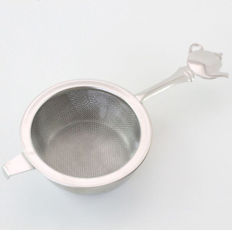 Stocked HOT Selling Stainless Steel Coffee Strainer Fine Mesh Tea Strainer teapot shape handle special gift with drip tray