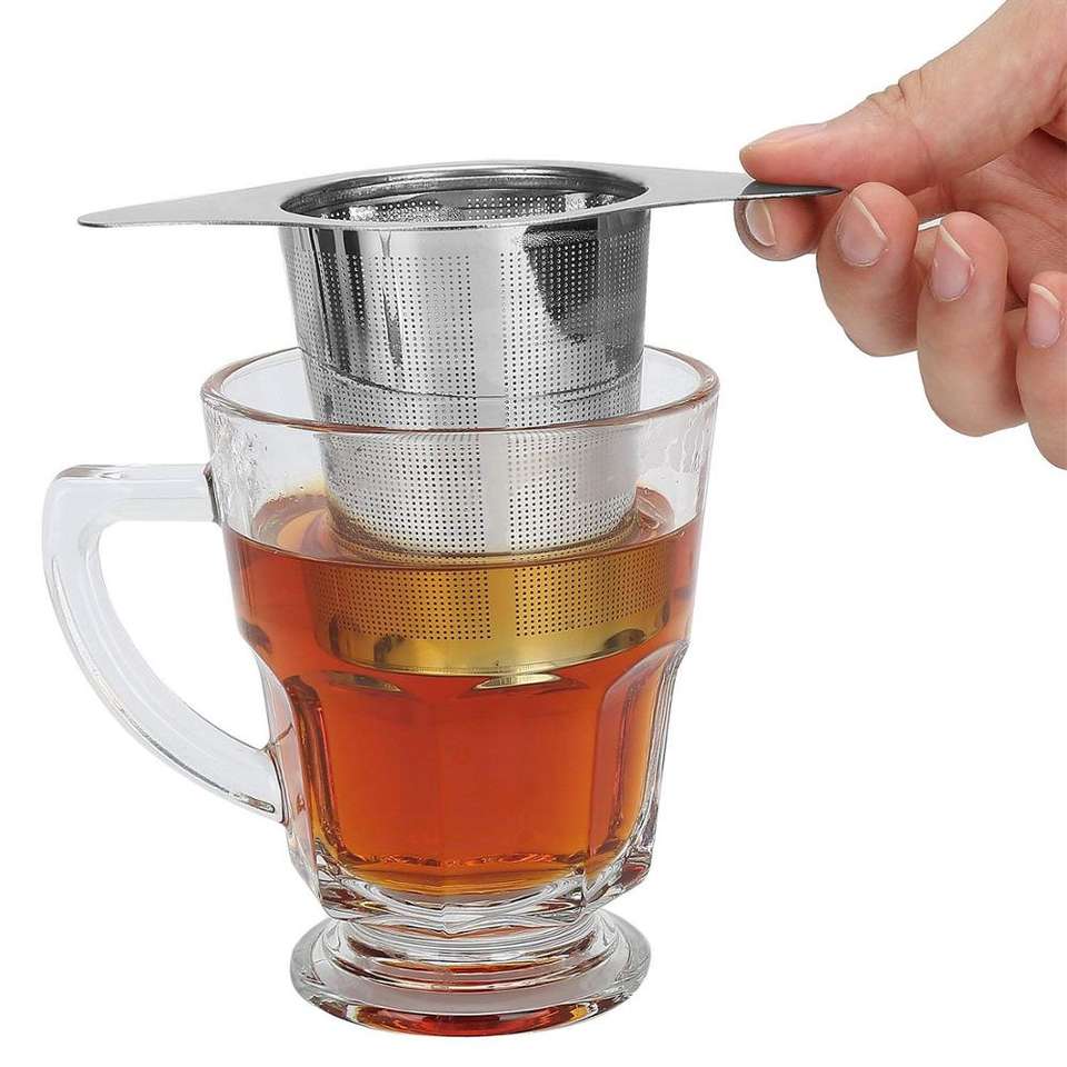 Stainless Steel Extra Fine Mesh Tea Infuser Steeper Strainer with Lid and Handle for Loose Leaf Grain Tea Cups Teapot Mugs