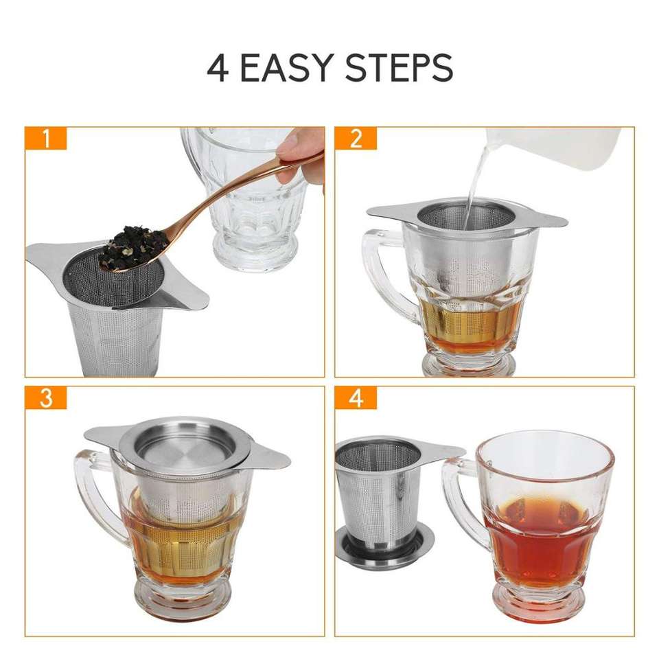 Stainless Steel Extra Fine Mesh Tea Infuser Steeper Strainer with Lid and Handle for Loose Leaf Grain Tea Cups Teapot Mugs