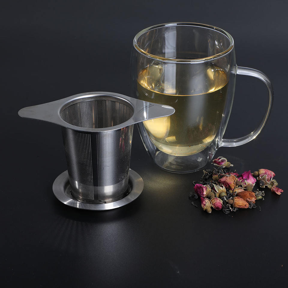 Stainless Steel Extra Fine Mesh Tea Infuser Steeper Strainer with Lid and Handle for Loose Leaf Grain Tea Cups Teapot Mugs