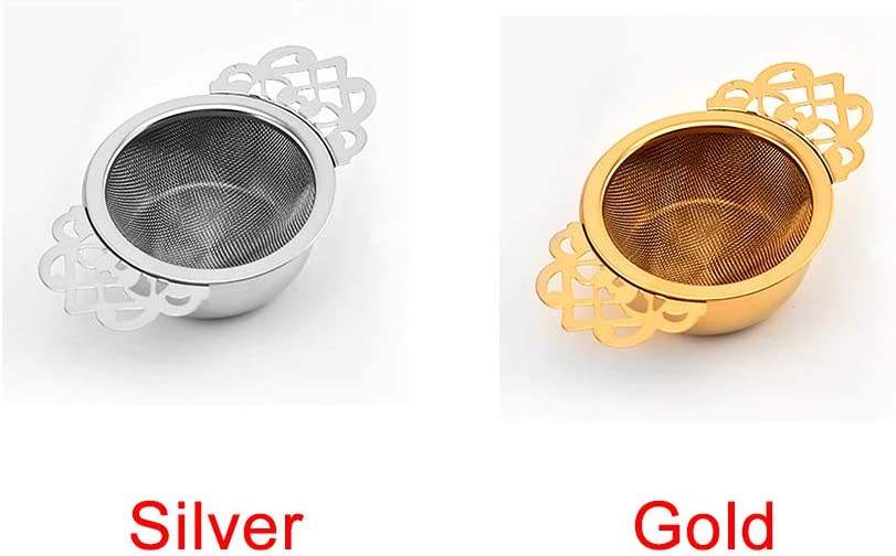 Gold Fine Mesh Loose Leaf Tea Strainer Stainless Steel Tea Infuser Double Handles Tea Filter with Drip Bowl