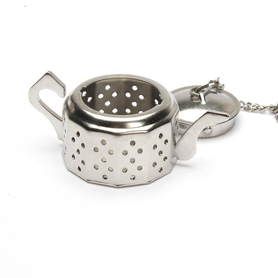 Hot Selling Teapot Shape Stainless steel Tea Infuser Strainer with Chain Holder