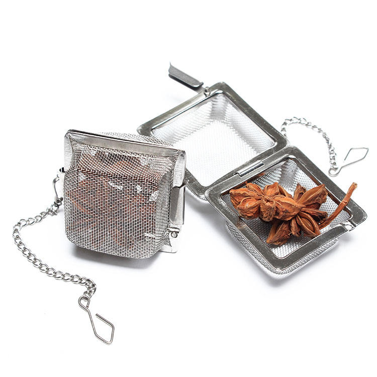 Wholesale square shape metal wire mesh tea infuser strainer gift with handing chain