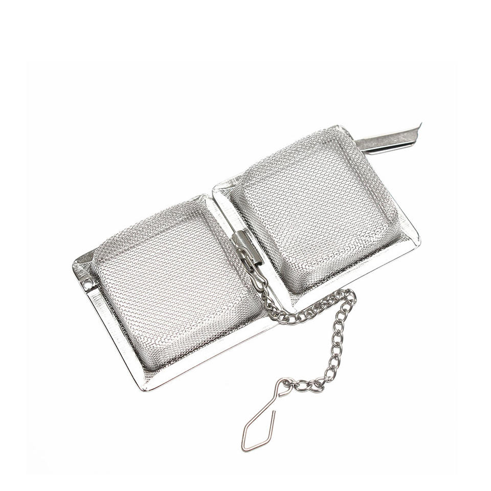 Wholesale square shape metal wire mesh tea infuser strainer gift with handing chain