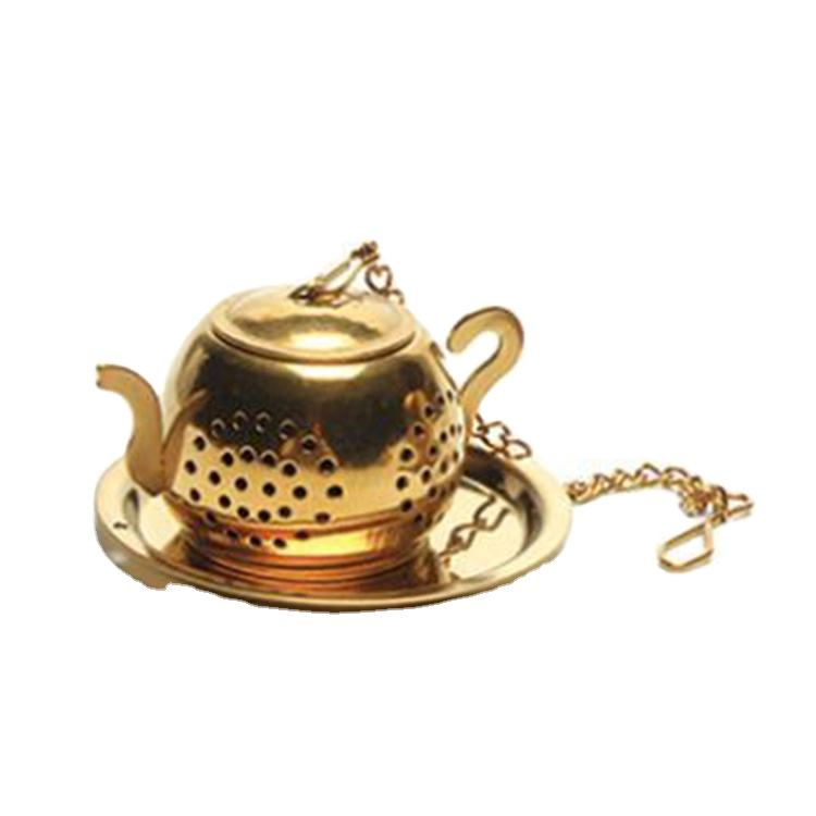 Titanium Gold Color Round Teapot Shape Loose Leaf Tea Ball Sieve Strainer for Tea Coffee Wine Tea Infuser