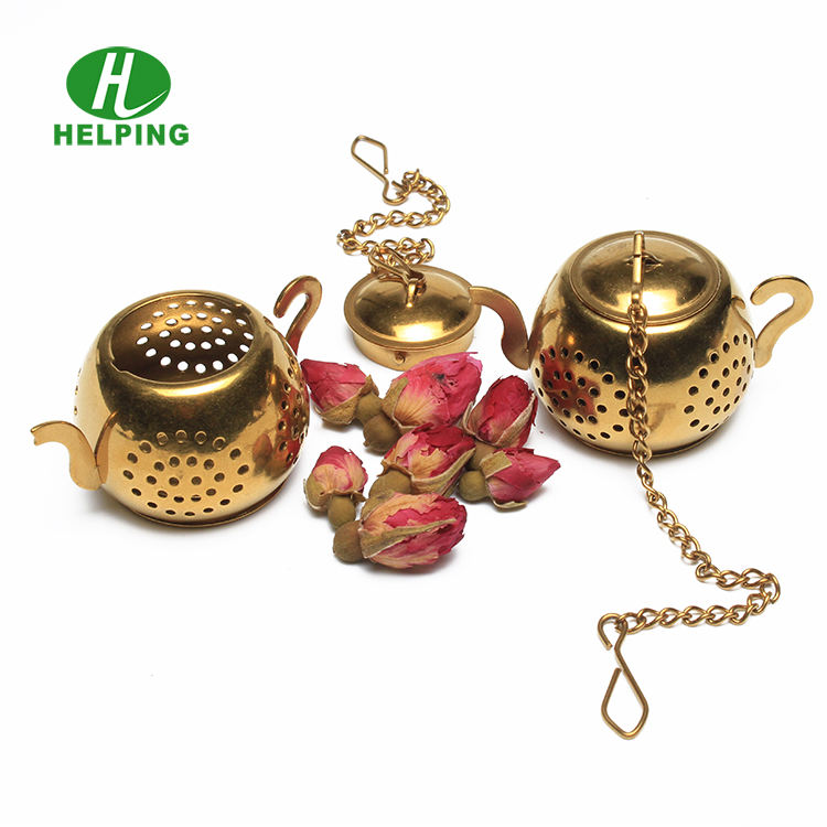 Titanium Gold Color Round Teapot Shape Loose Leaf Tea Ball Sieve Strainer for Tea Coffee Wine Tea Infuser