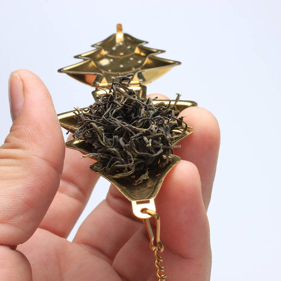 High Quality Stainless Steel Gold plated Christmas Tree Tea Infuser Filter with Universal Chain