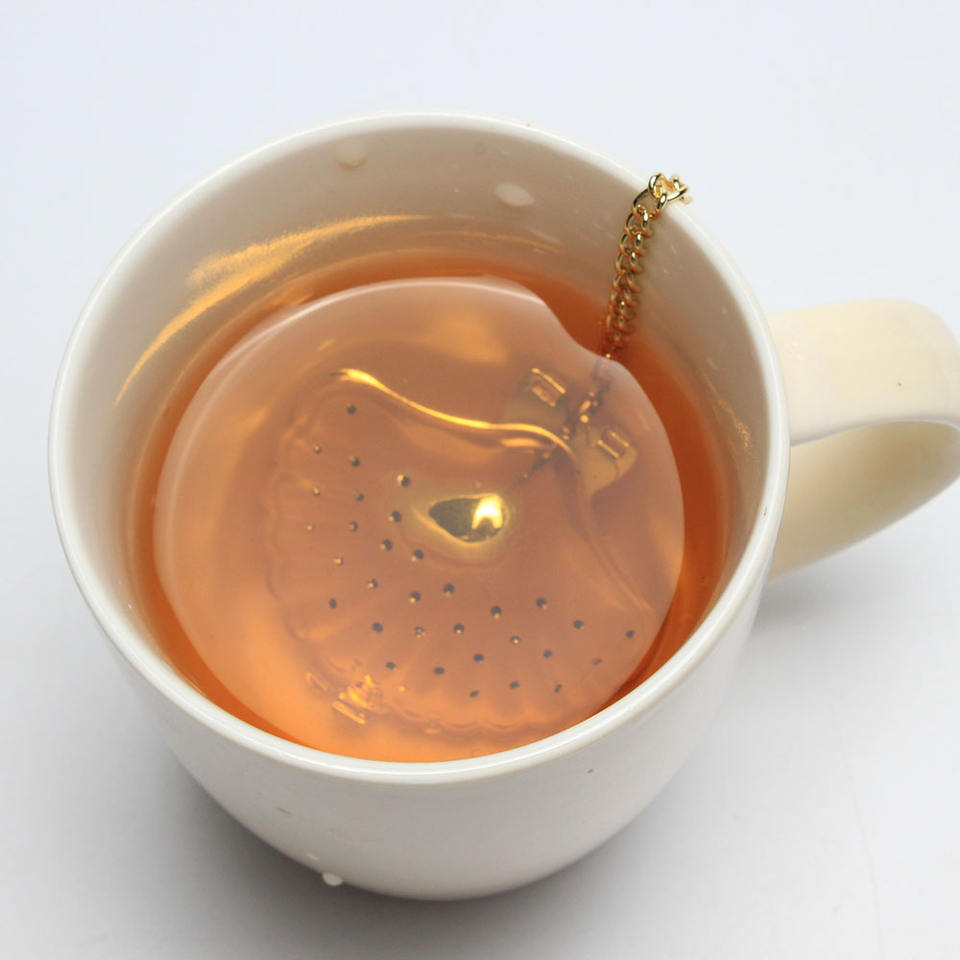 Easy Use Steeping Tea Gold Plating Seashell Shape Stainless Steel Tea Infuser with Chain
