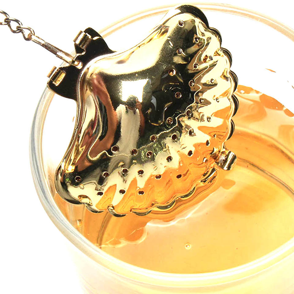 Easy Use Steeping Tea Gold Plating Seashell Shape Stainless Steel Tea Infuser with Chain