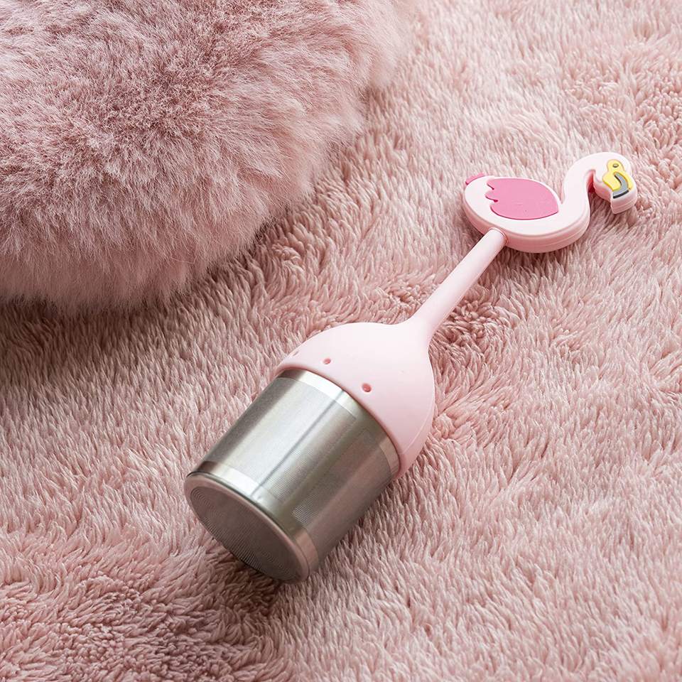Flamingo Tea Filter Cute Long Silicone Handle Tea Steeper
