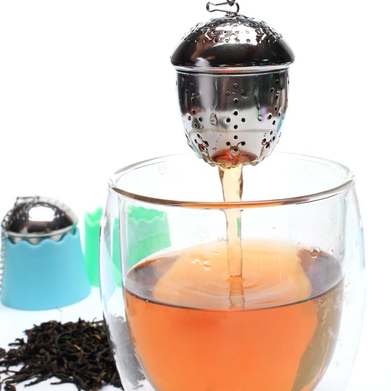 Custom Logo Mushroom Stainless Steel Tea Strainer Silicone Drip Tray Tea Infuser Loose Leaf Tea Filter