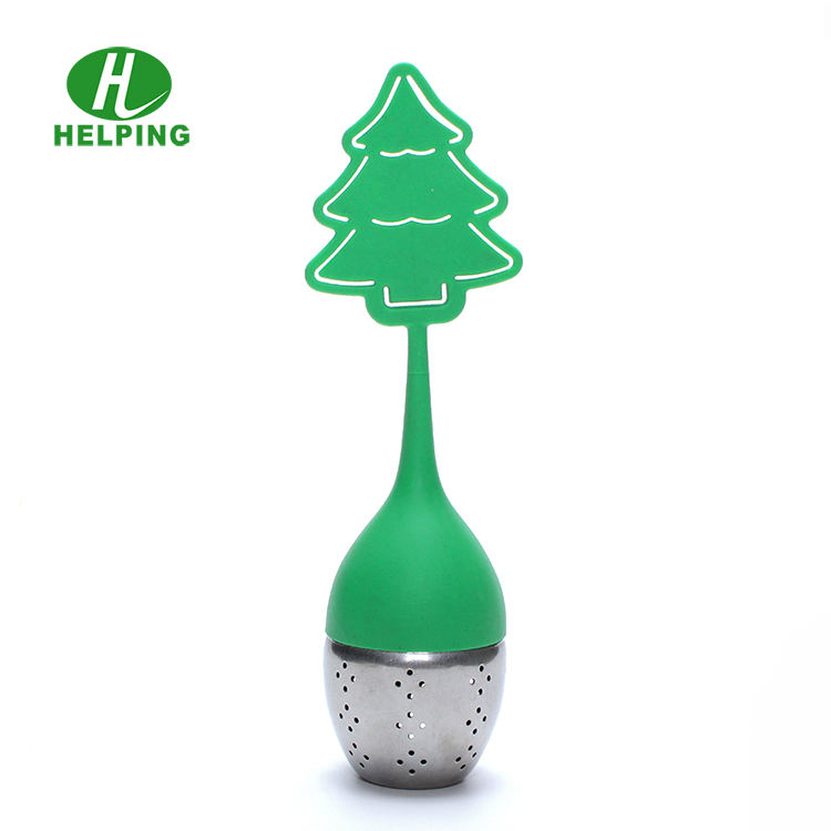 Easy Brewing Stainless Steel Green Christmas Tree Shape Tea Strainer Infuser for Tea Leaves