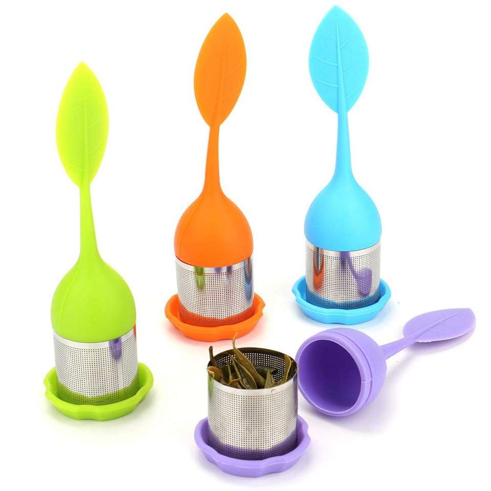 Hot Selling Silicone Leaf Stainless Steel Tea Infuser Set BPA Free tea Strainer Set Tea Filter