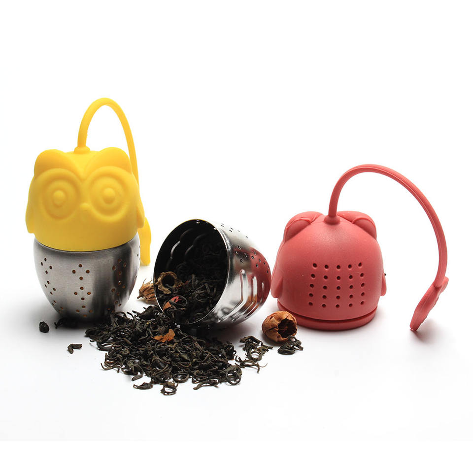 Silicone Animal Owl Shape Handle Loose Tea Strainer