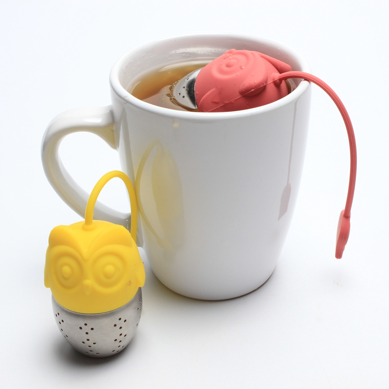 Silicone Animal Owl Shape Handle Loose Tea Strainer