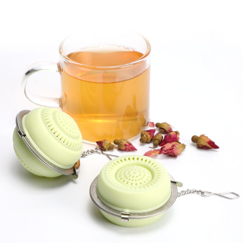 BPA free food safe Silicone tea ball infuser 5.0cm strainer with metal chain and drip tray loose tea leaf infuser filter brewer