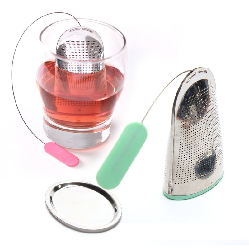 New designed Stainless steel teabag infuser with long handle and silicone tip and s/s drip tray tea infuser accessory