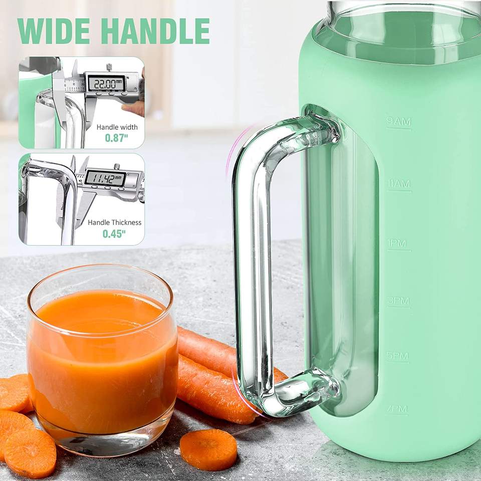 64oz Glass Water Pitcher with Wide Handle, Silicone Sleeve for Fridge Water, Milk, Juice