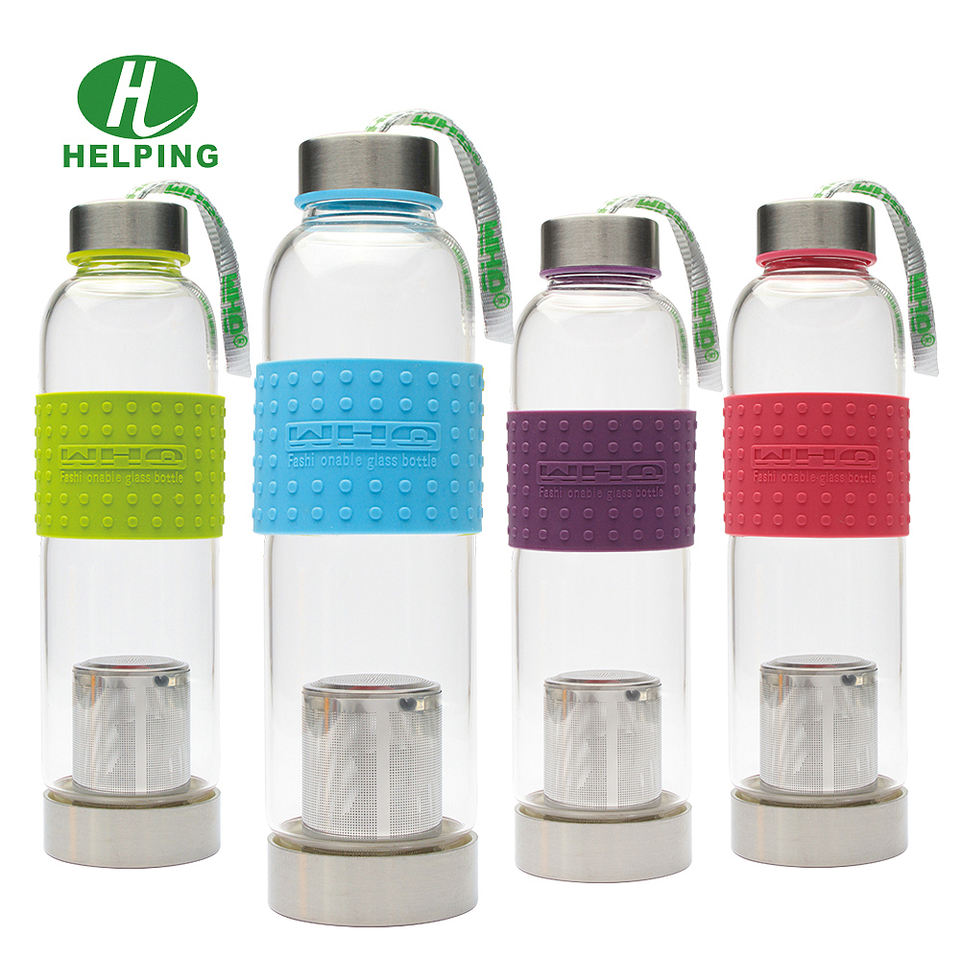 Drinking Glass Water Bottle Glass with S/S Tea Infuser Hot Selling Borosilicate BPA Free Multi-colors Customized Logo Outdoor