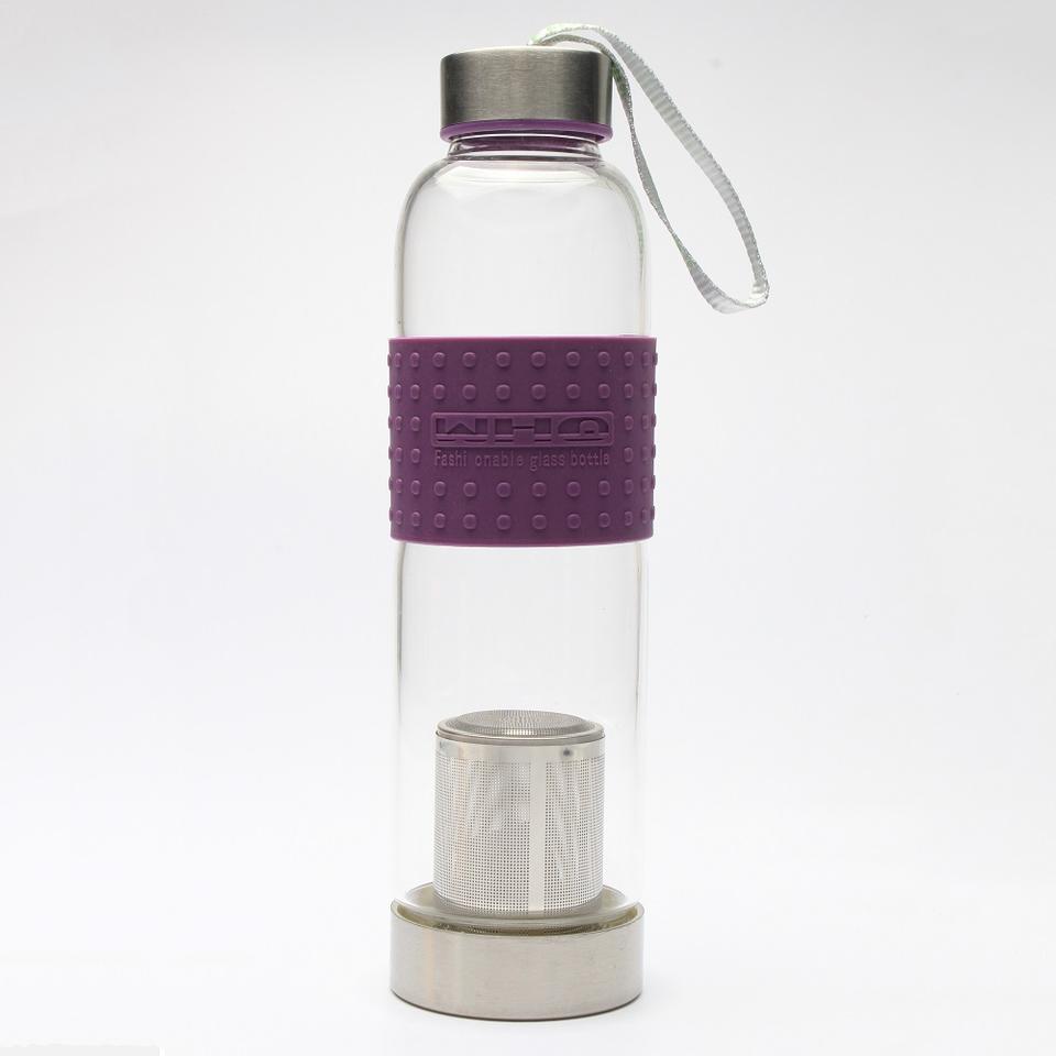 Drinking Glass Water Bottle Glass with S/S Tea Infuser Hot Selling Borosilicate BPA Free Multi-colors Customized Logo Outdoor