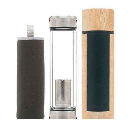 Portable Bottle Custom Promotion Gift Borosilicate Water Bottle With Tea Infuser Two Sides Open Lid