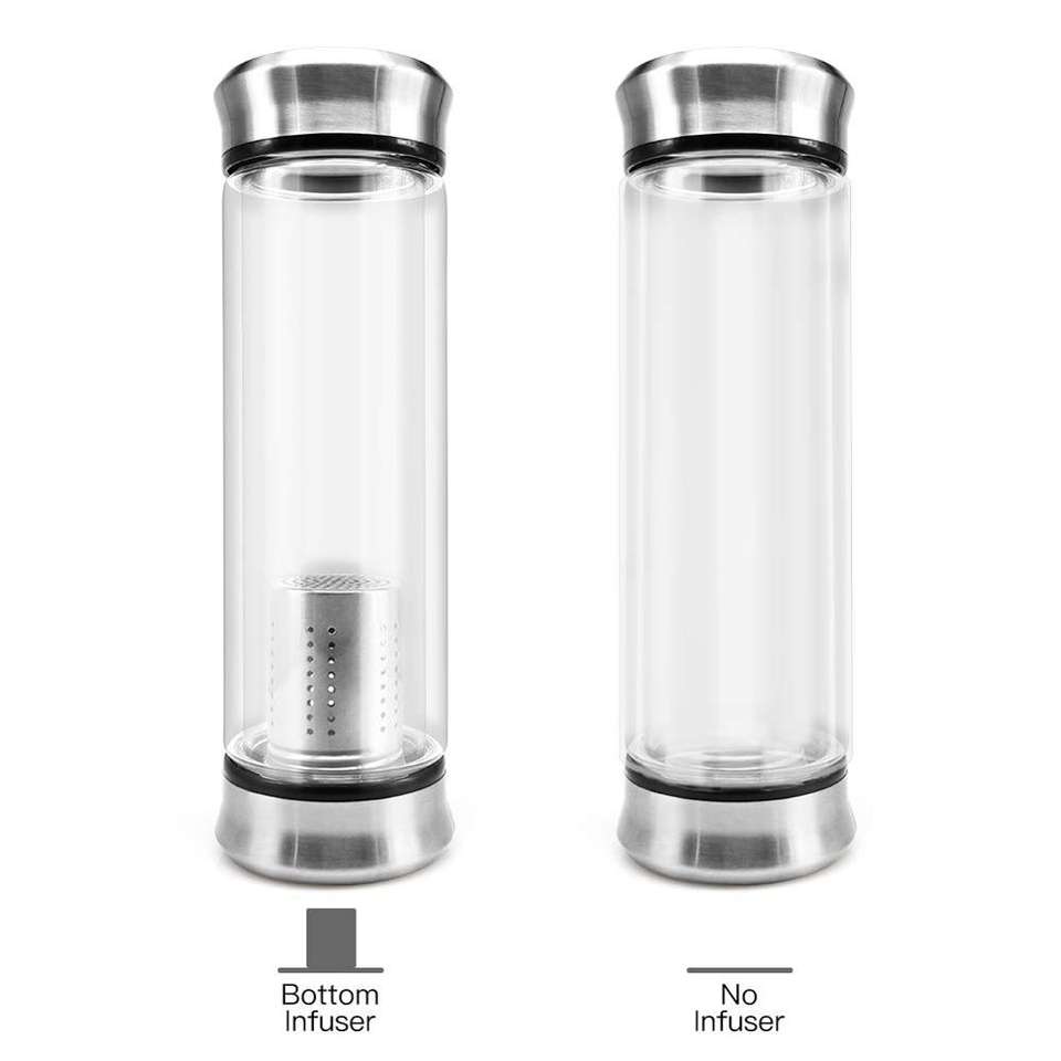 Portable Bottle Custom Promotion Gift Borosilicate Water Bottle With Tea Infuser Two Sides Open Lid
