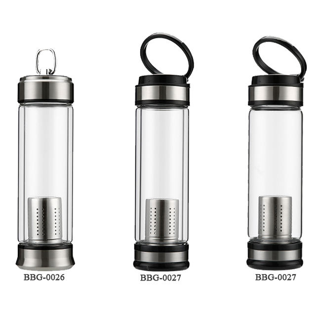 BPA Free Double Walled Glass Water Bottle with Strainer Stainless Steel Tea Infuser for Travel Applicable for Boiling Water TOUR