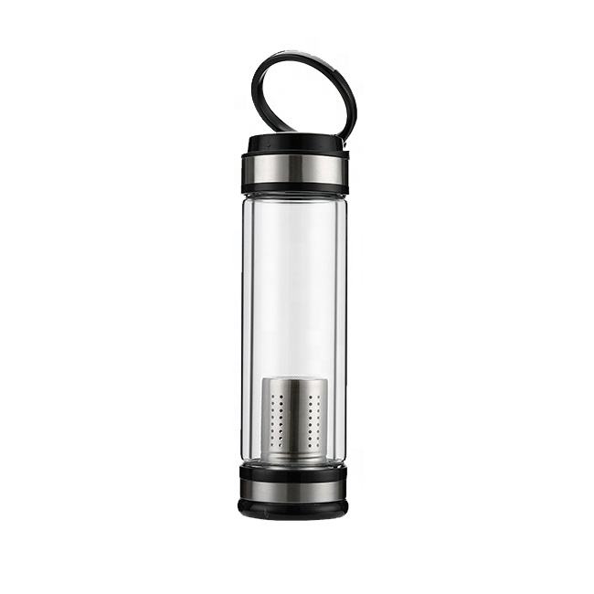 BPA Free Double Walled Glass Water Bottle with Strainer Stainless Steel Tea Infuser for Travel Applicable for Boiling Water TOUR