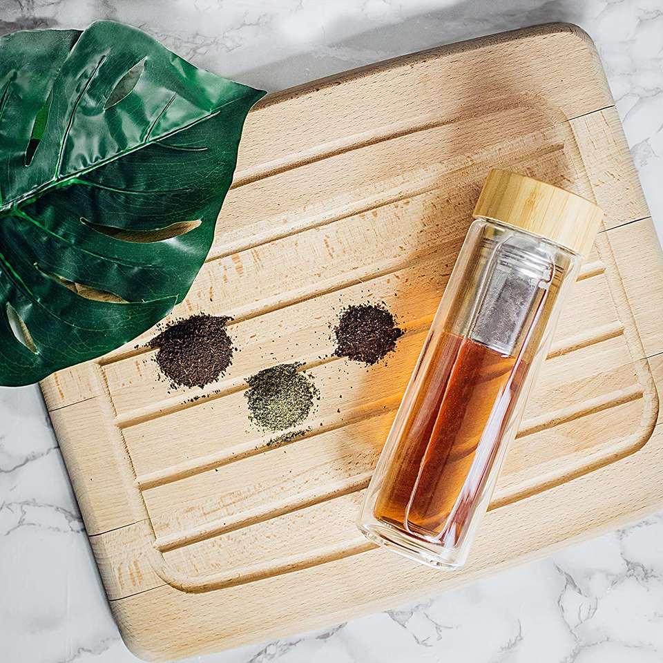 Double Wall Glass Water Bottle 450ml Bamboo Lid Drinking Glass with Tea Infuser Accessories Applicable for Boiling Water Fashion