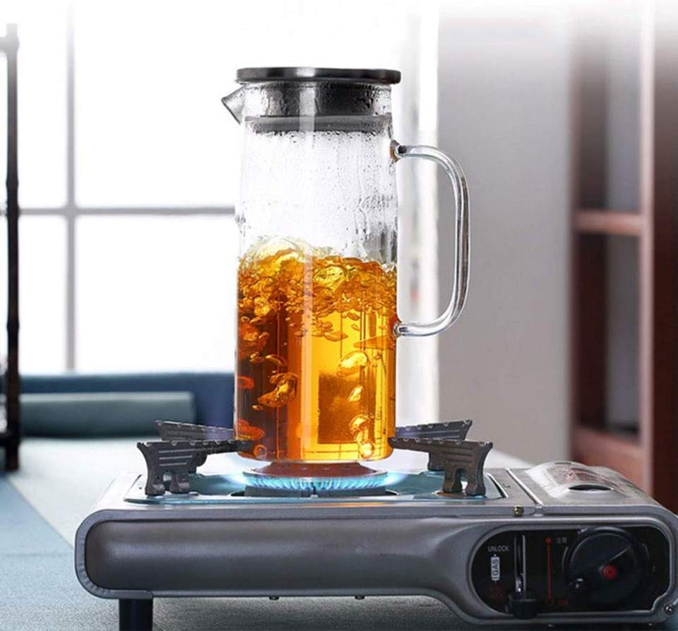 Heat Resistant Glass Pitcher with Stainless Steel Lid, Water Carafe with Handle, Good Beverage Pitcher For Homemade Juice