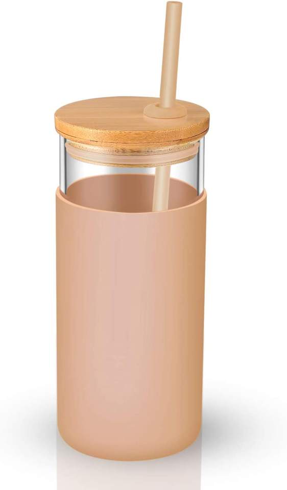 20oz Glass Tumbler Straw Silicone Protective Sleeve Bamboo Lid - BPA Free