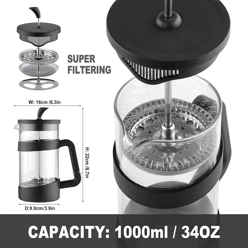 1000ml French Press Light weight Durable High Borosilicate Carafe Maker