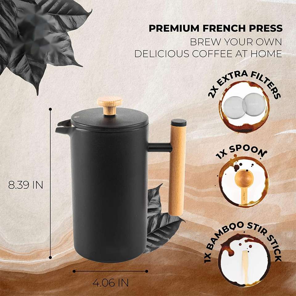 1000ml Stainless Steel Coffee Press with Double Insulated Wall