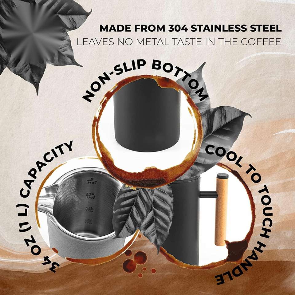 1000ml Stainless Steel Coffee Press with Double Insulated Wall