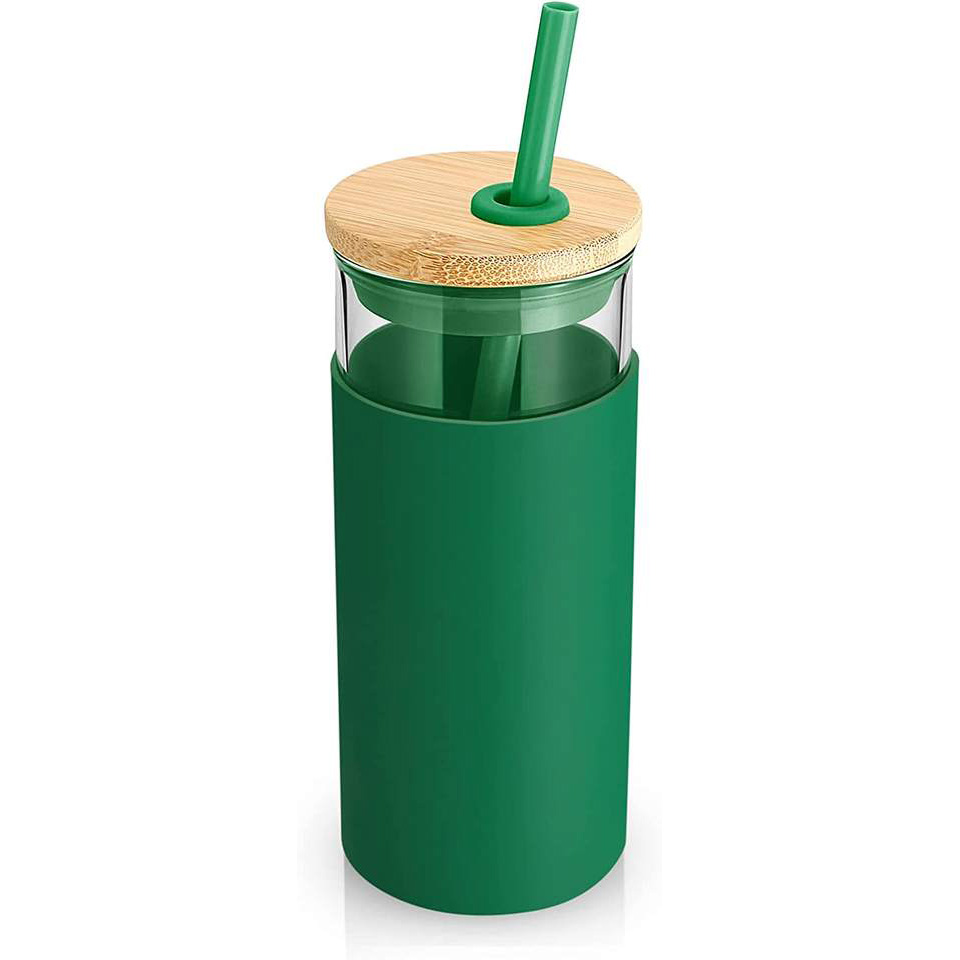 20oz Glass Tumbler Straw Silicone Protective Sleeve Bamboo Lid - BPA Free