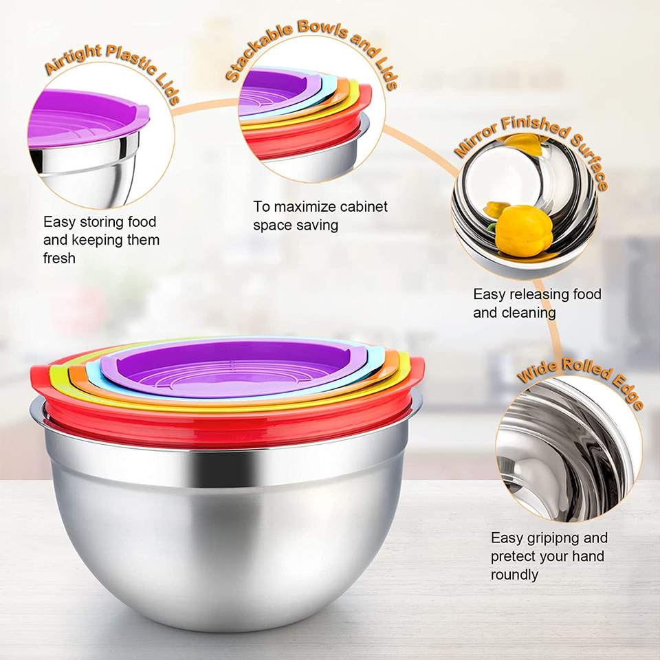 Top Seller Mixing Bowl Stainless Steel Nesting Salad Bowl with Lid