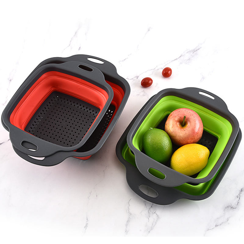 2 Size per Set Food-Grade Silicone Kitchen Strainer Space-Saver Folding Strainer Colanders Plastic Collapsible Colander