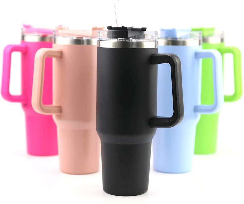 Stainless Steel Travel Mug Water Bottle Cup with Handle and Straw Lid