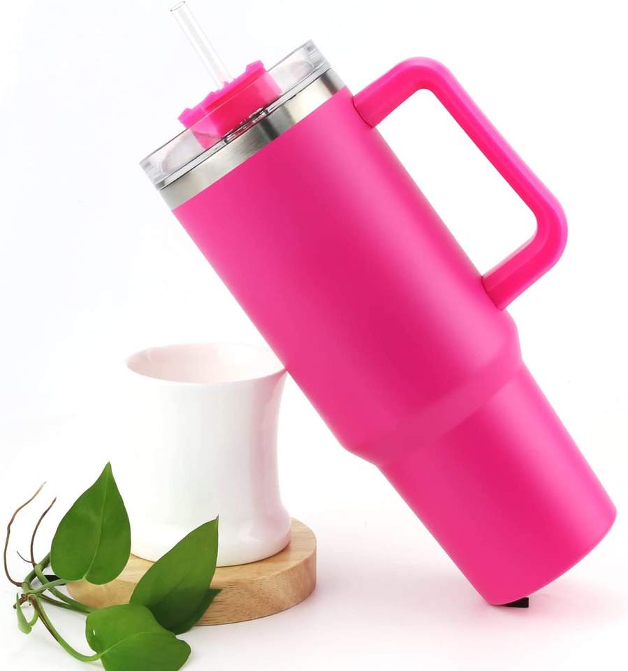 Stainless Steel Travel Mug Water Bottle Cup with Handle and Straw Lid