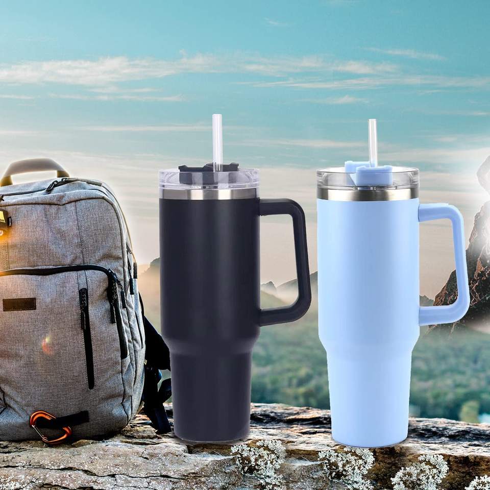 Stainless Steel Travel Mug Water Bottle Cup with Handle and Straw Lid